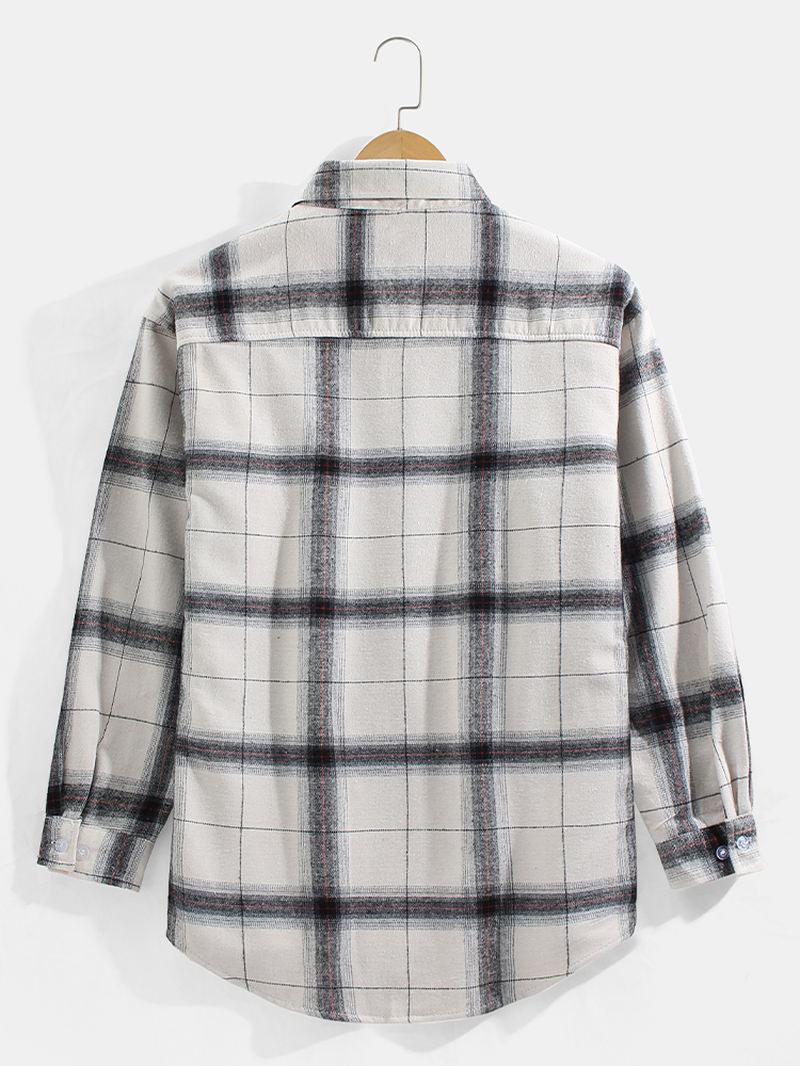 Herre Plaid Button Up Varme Tykkere Skjorter Med Brystlomme