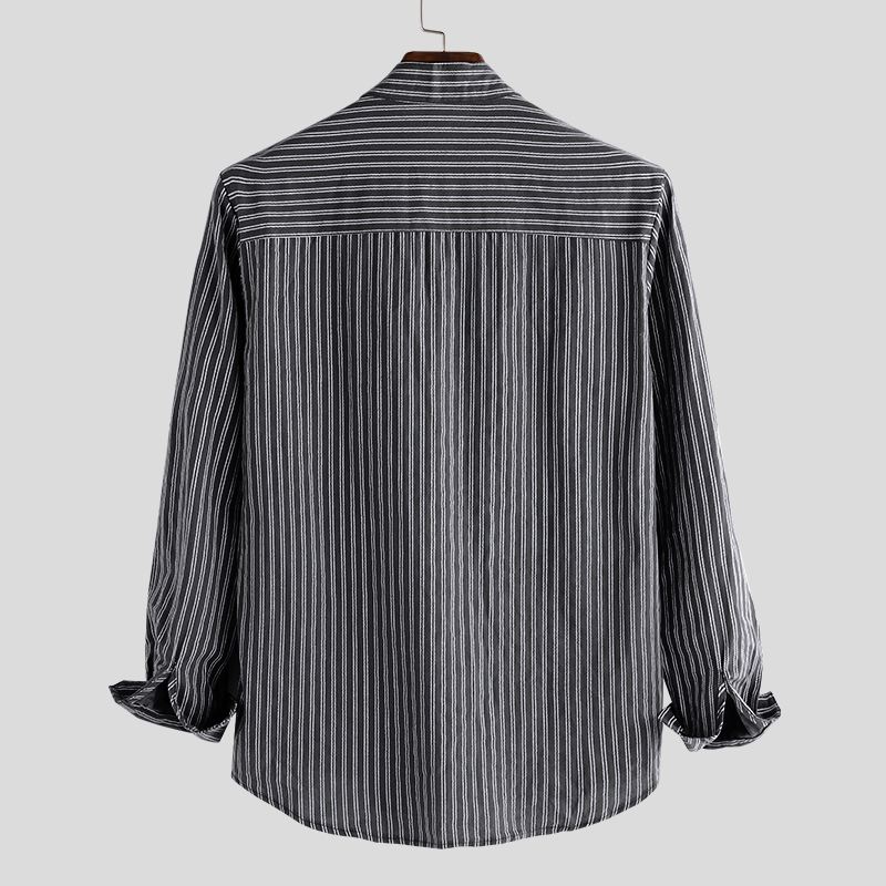 Herre Skjorter Uden Krave Vintage Stribet Skjorte Bedstefar Button Down Linned Løs Top