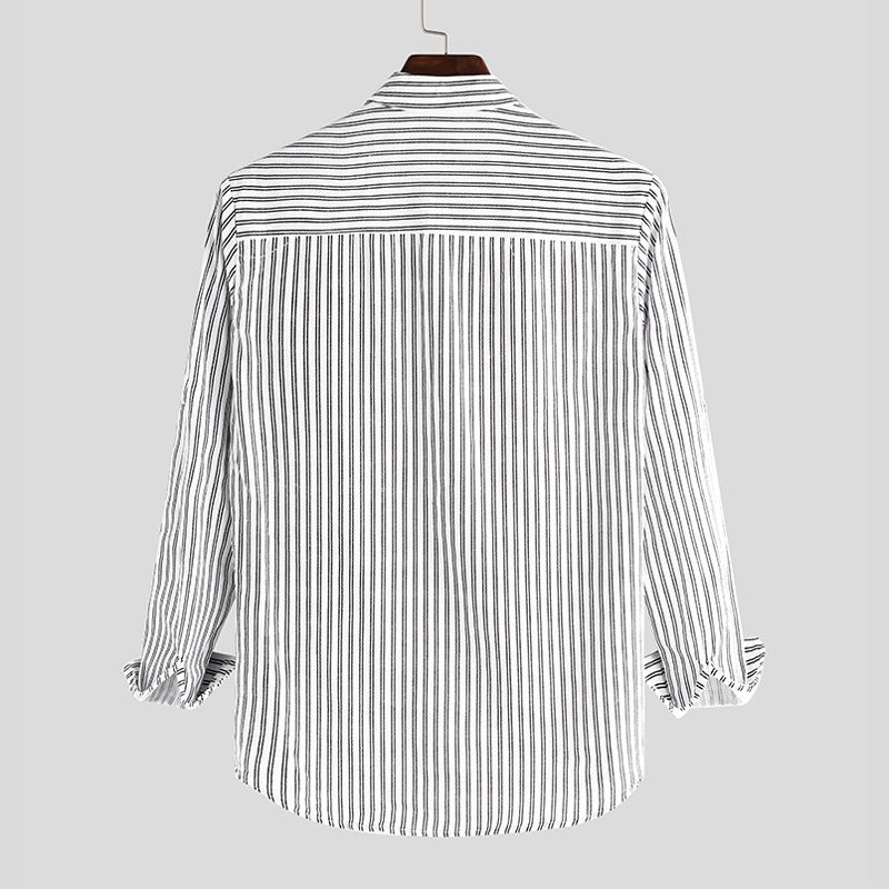 Herre Skjorter Uden Krave Vintage Stribet Skjorte Bedstefar Button Down Linned Løs Top