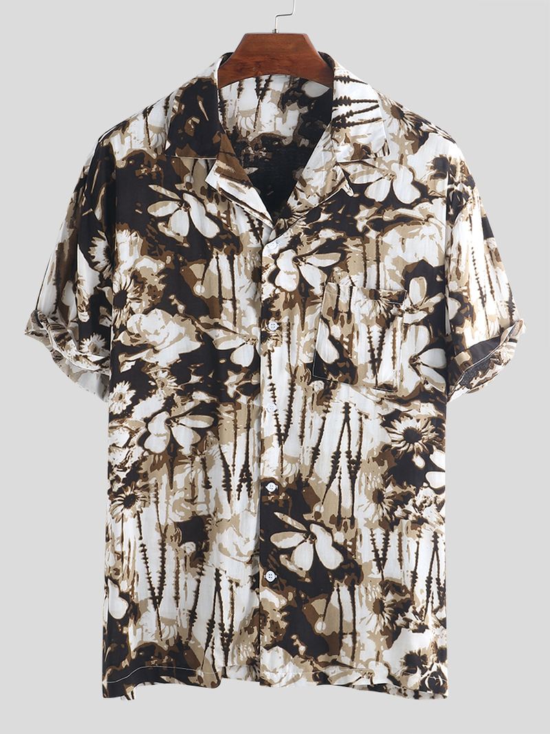 Herre Sommer Blomsterprint Casual Løse Mode Skjorter