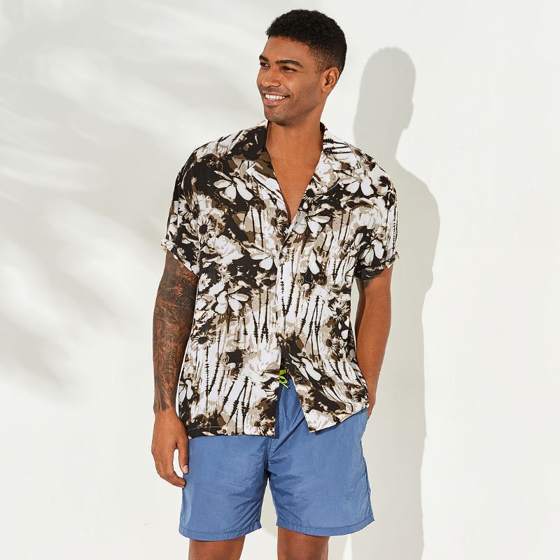 Herre Sommer Blomsterprint Casual Løse Mode Skjorter