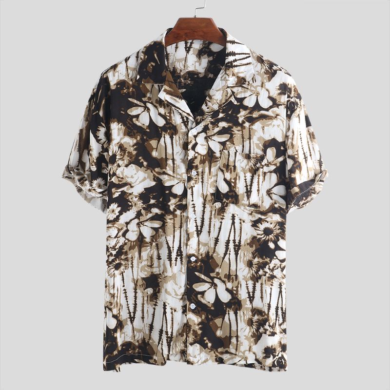 Herre Sommer Blomsterprint Casual Løse Mode Skjorter