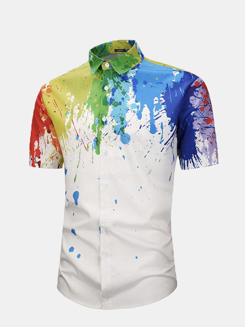 Herre Splash Ink Akvarel Med Tryk Kortærmede Beach Party Business Casual Skjorter