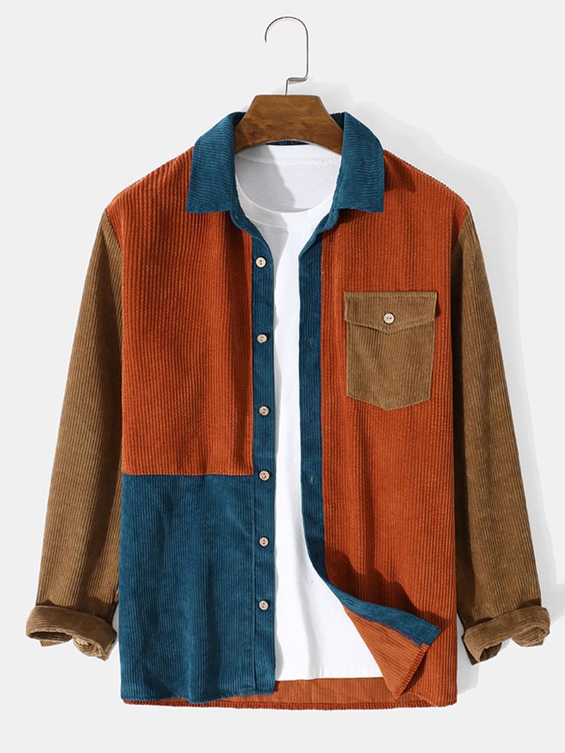 Herre Splejsning Corduroy Button Color Block Casual Skjorte