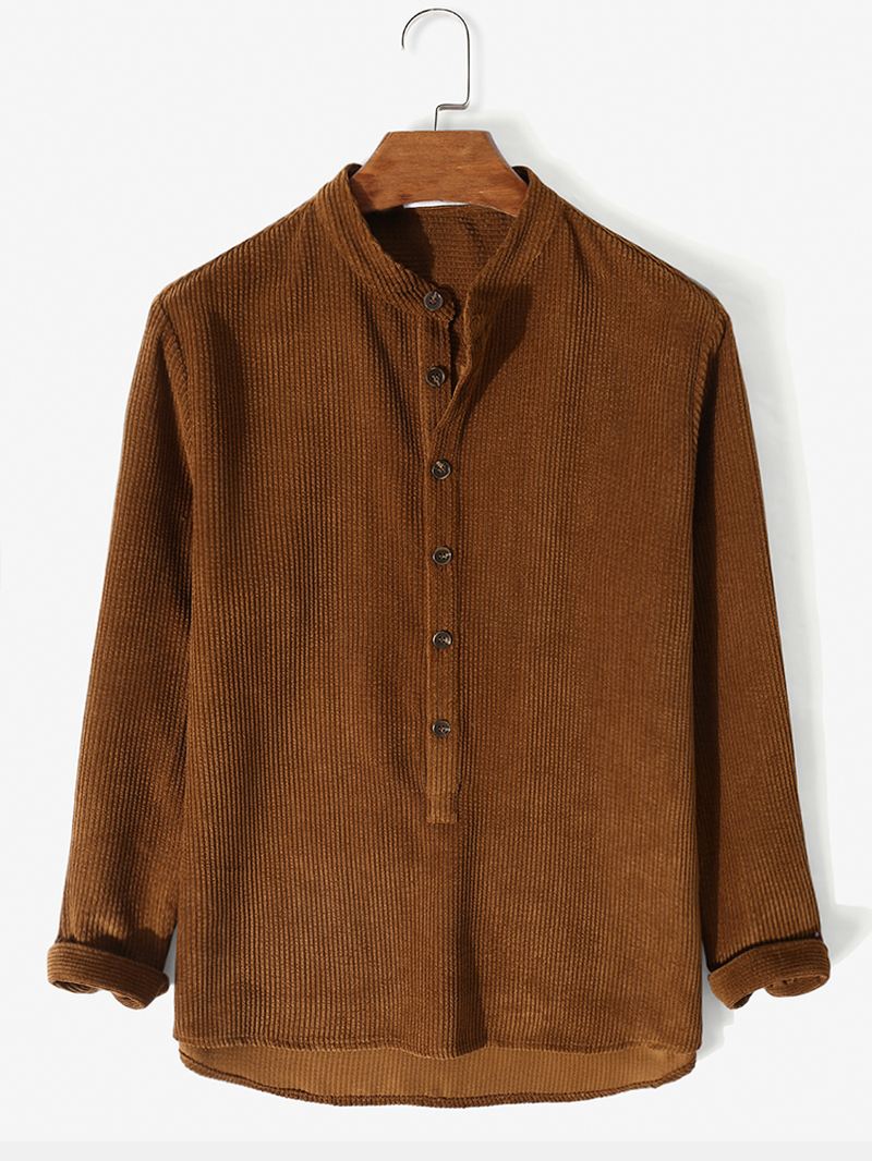 Herre Standkrave Solid Button Down Fløjlsskjorte