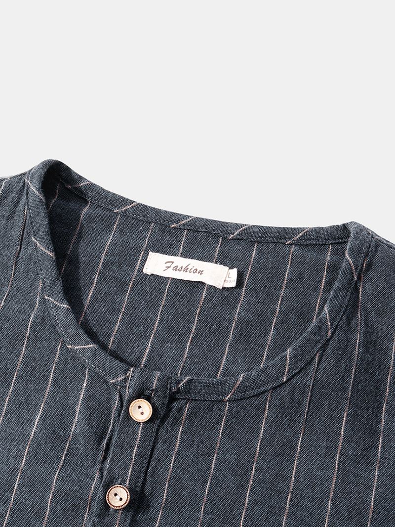 Herre Stripe Halv Åben Krave Dobbelt Pocket Casual Henley Skjorter