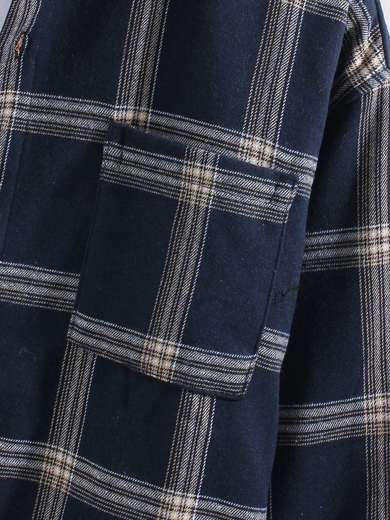 Herre Thicken Vintage Plaid Langærmede Varmforede Vintage Skjorter