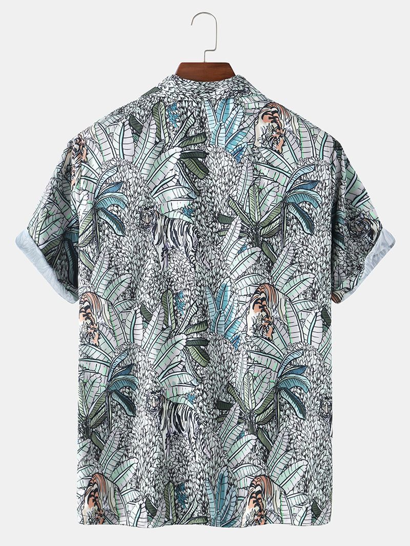 Herre Tropical Leaves Med Tryk Hawaii Casual Kortærmede Skjorter