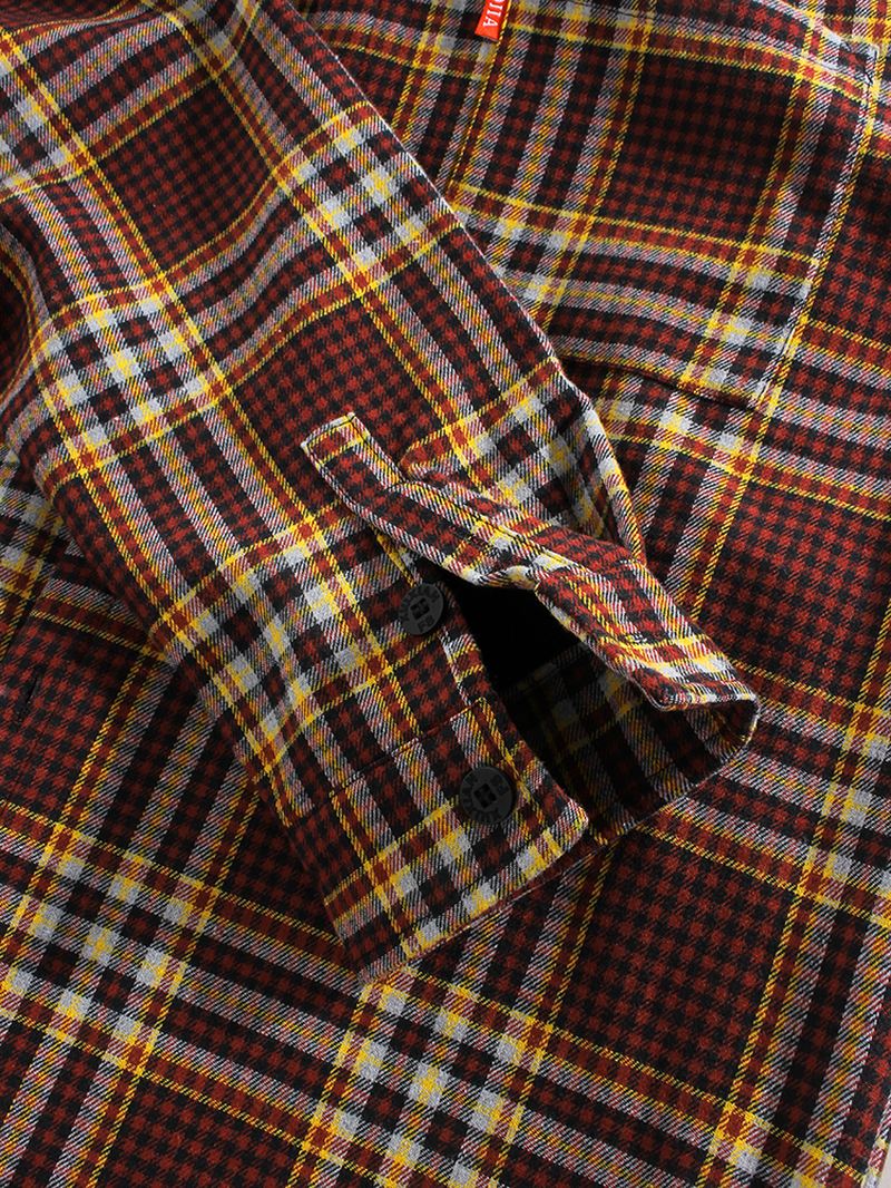 Herre Vintage Plaid Brystlomme Varm Plys Foret Tykke Langærmede Hætteskjorter