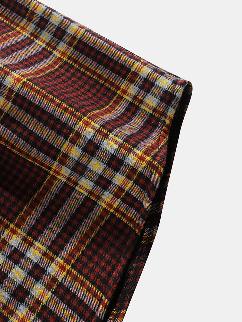 Herre Vintage Plaid Brystlomme Varm Plys Foret Tykke Langærmede Hætteskjorter