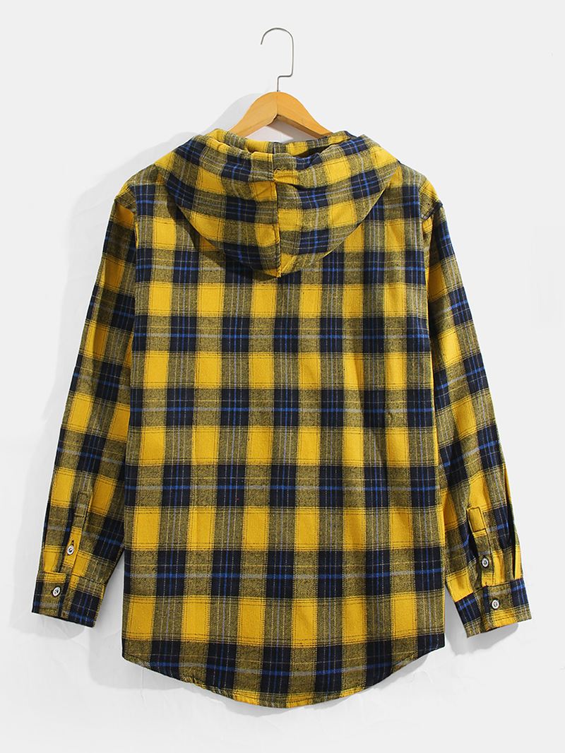 Herre Vintage Plaid Hættetrøjer Med Lange Ærmer Med Brystlomme