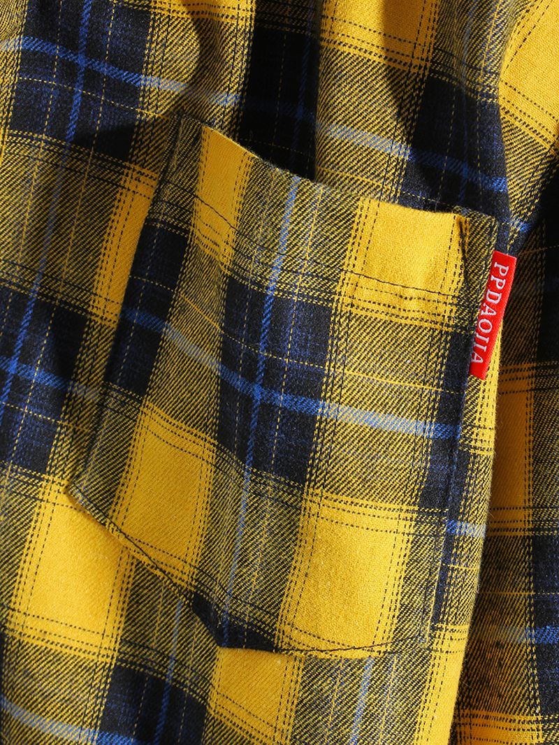 Herre Vintage Plaid Hættetrøjer Med Lange Ærmer Med Brystlomme