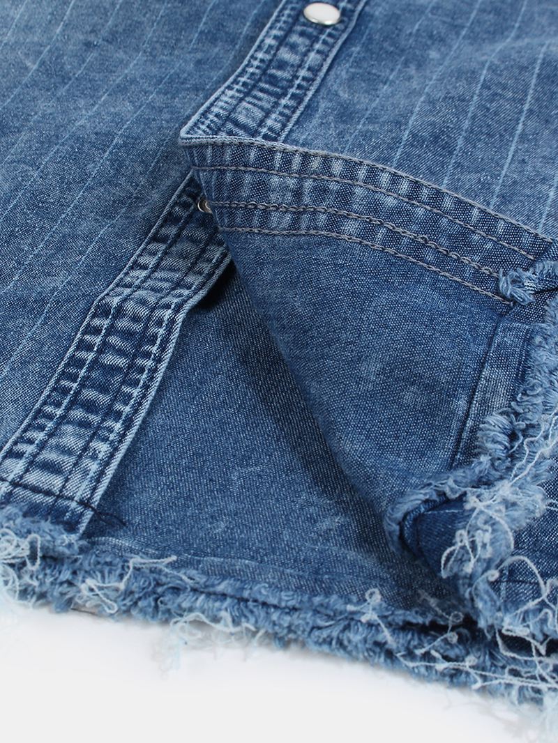 Herre Vintage Stribe Dobbeltlommer Denim Langærmede Fritidsskjorter