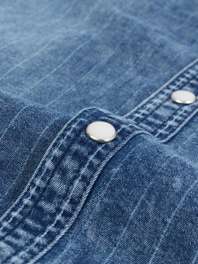 Herre Vintage Stribe Dobbeltlommer Denim Langærmede Fritidsskjorter