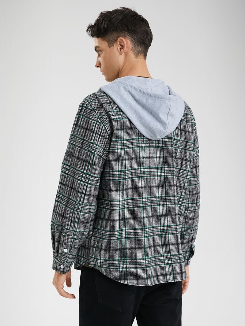 Mænd Casual Plaid Button Up Hættesnor Casual Skjorter