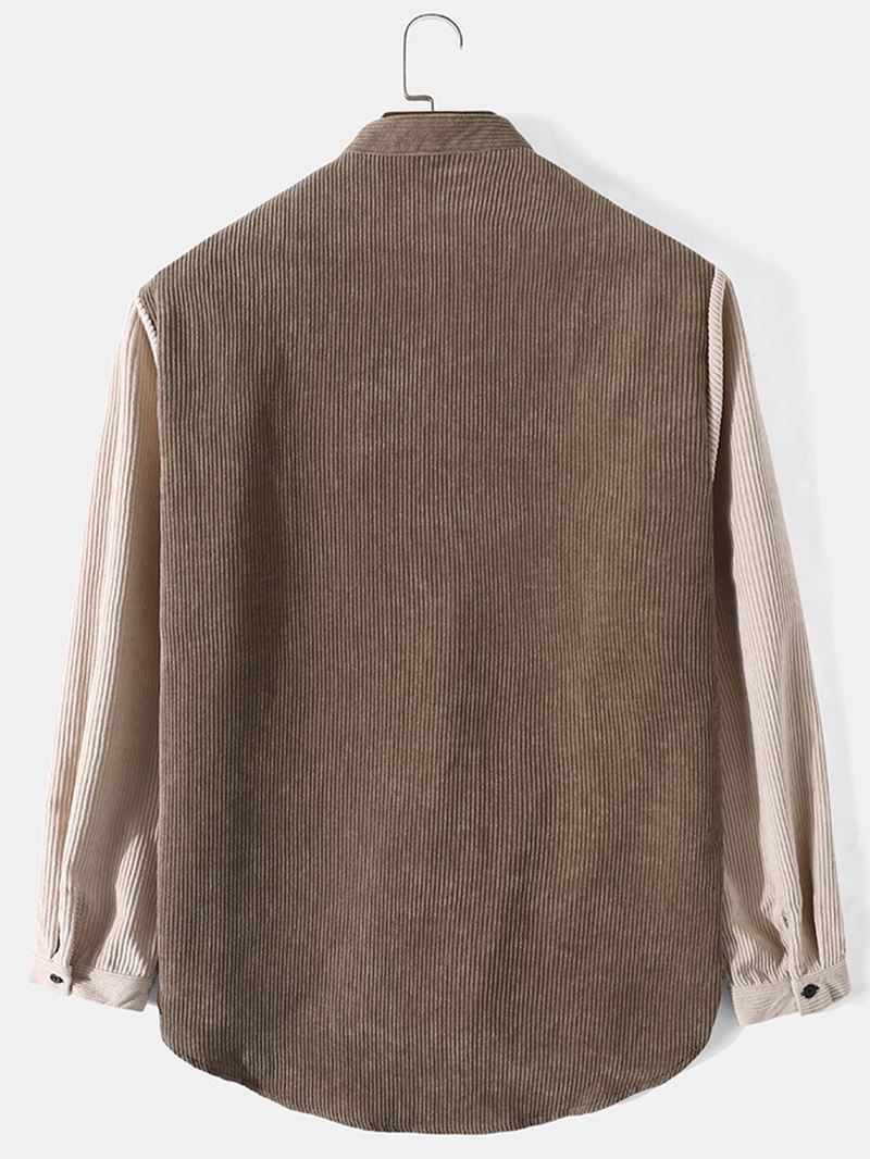 Mænd Corduroy Patchwork Contrast Stand Collar Casual Skjorter