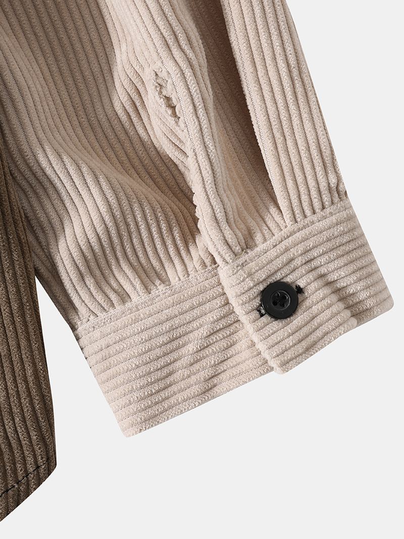 Mænd Corduroy Patchwork Contrast Stand Collar Casual Skjorter