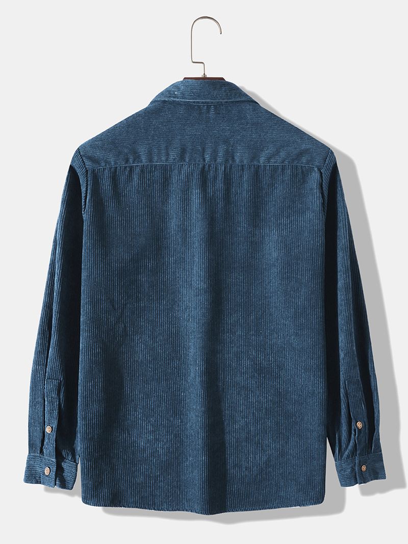 Mænd Fløjlstrøje Solid Pullover Halvknap Pocket Casual Skjorter