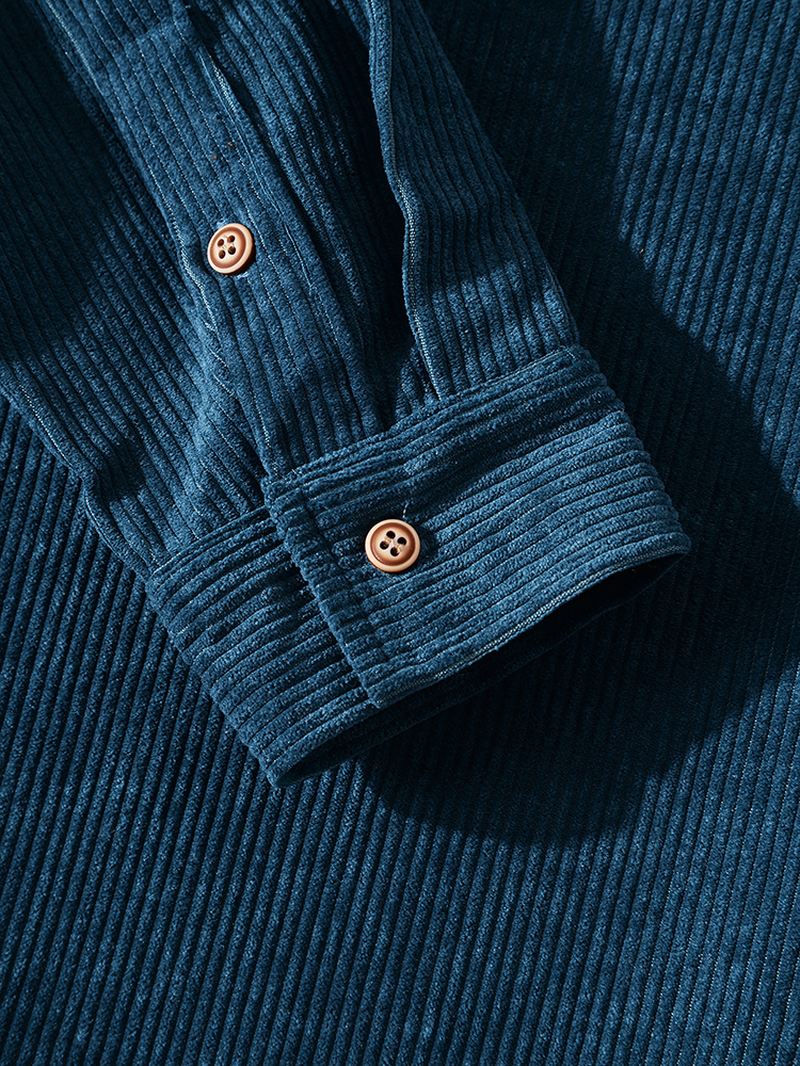 Mænd Fløjlstrøje Solid Pullover Halvknap Pocket Casual Skjorter