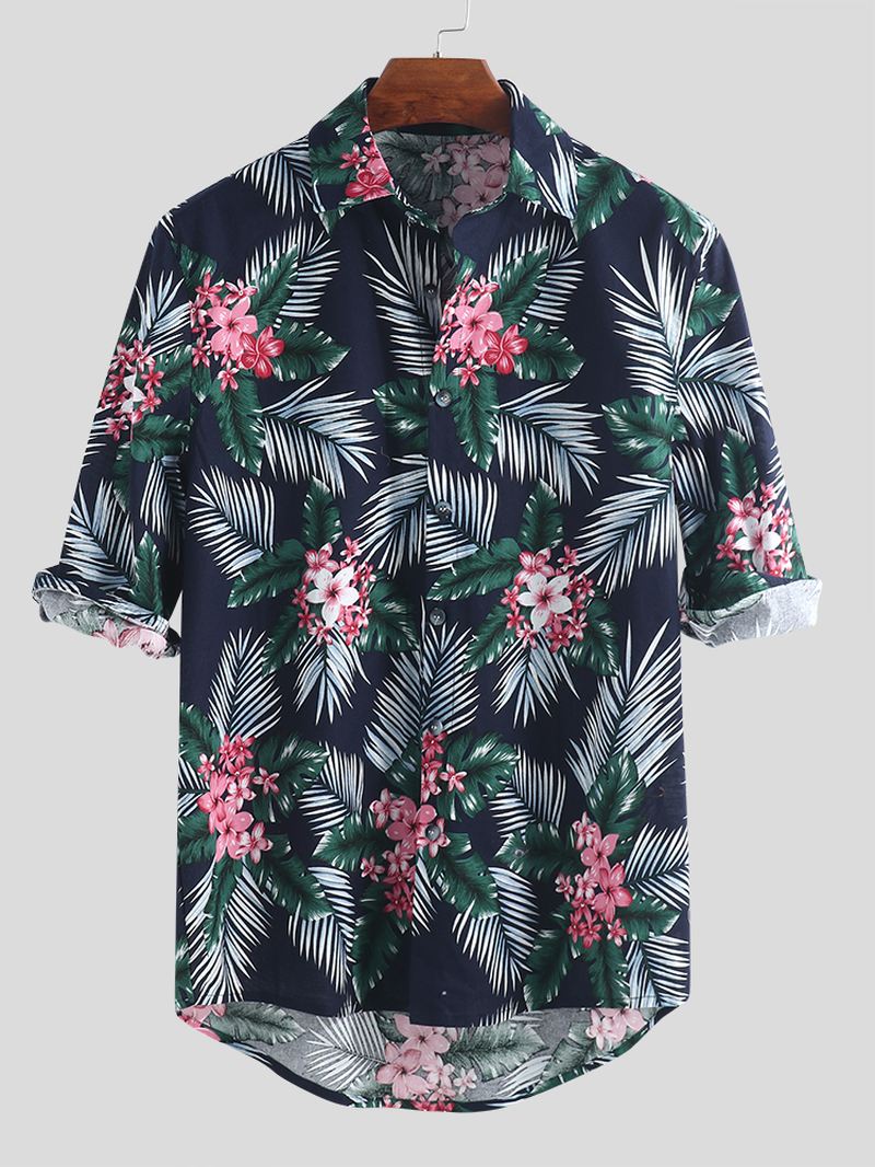 Mænd Tropical Plants Printede Hawaii Casual Skjorter