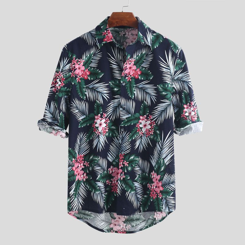 Mænd Tropical Plants Printede Hawaii Casual Skjorter