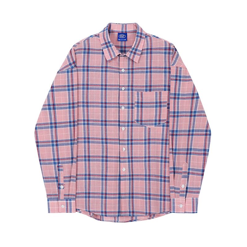 Retro Plaid Shirt Pink Lille Bf Style Par Skjorte