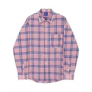 Retro Plaid Shirt Pink Lille Bf Style Par Skjorte