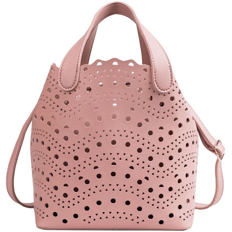 2 Stk Kvinder Hollow Out Pu Læder Bucket Bag