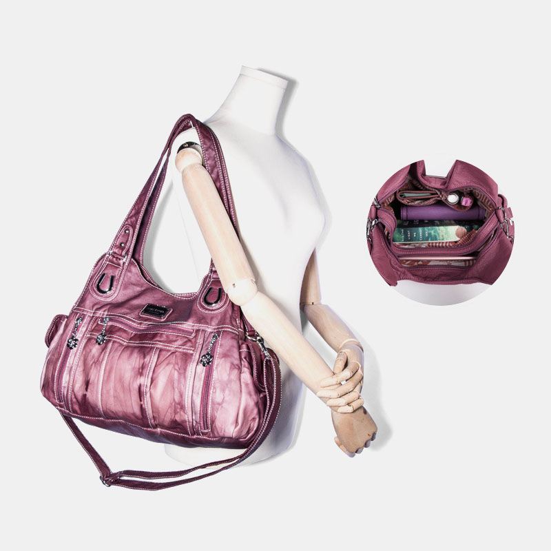 Angel Kiss Kvinder Pu-læder Multi-carry Ensfarvet Crossbody-taske Skuldertaske Tote Håndtaske