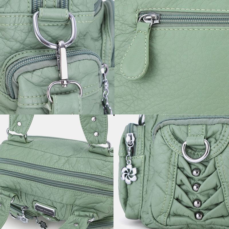 Angel Kiss Kvinder Pu Læder Multi-carry Ensfarvet Mode Casual Skuldertaske Crossbody Taske Håndtaske