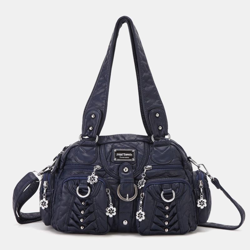 Angel Kiss Kvinder Pu Læder Multi-carry Ensfarvet Mode Casual Skuldertaske Crossbody Taske Håndtaske