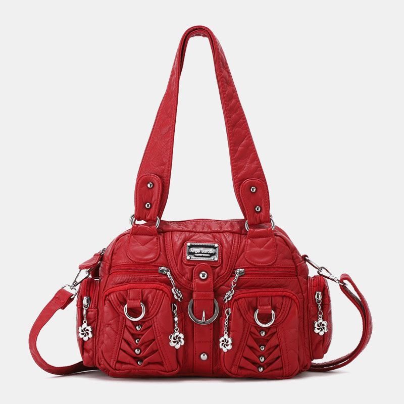 Angel Kiss Kvinder Pu Læder Multi-carry Ensfarvet Mode Casual Skuldertaske Crossbody Taske Håndtaske