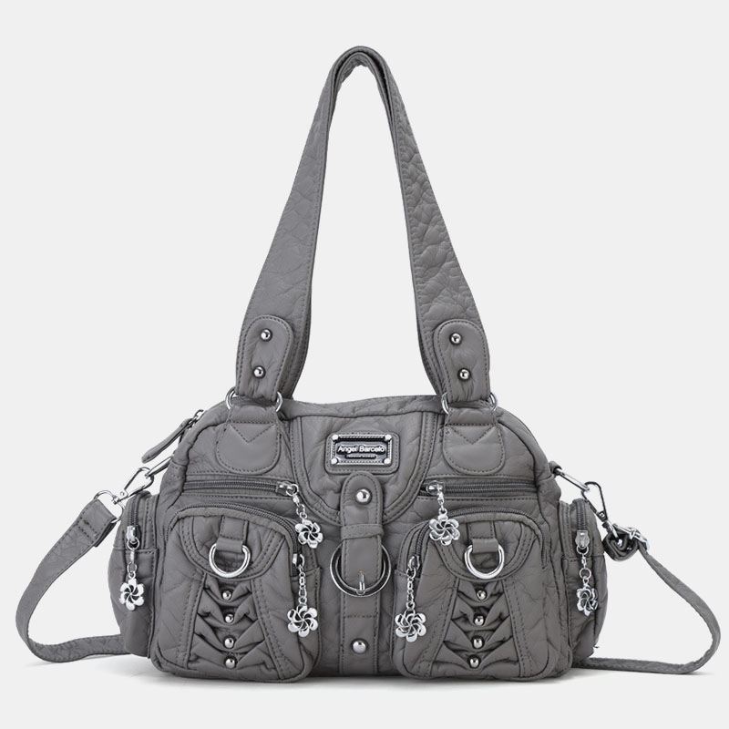 Angel Kiss Kvinder Pu Læder Multi-carry Ensfarvet Mode Casual Skuldertaske Crossbody Taske Håndtaske