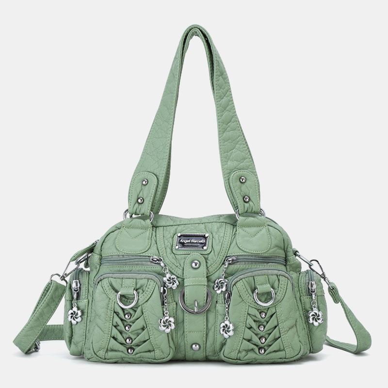 Angel Kiss Kvinder Pu Læder Multi-carry Ensfarvet Mode Casual Skuldertaske Crossbody Taske Håndtaske