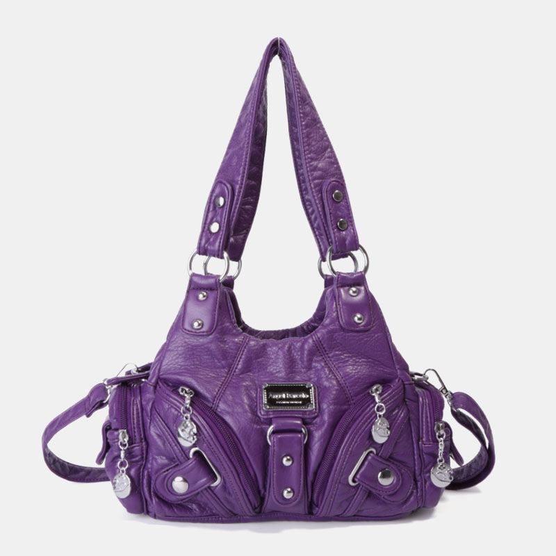 Angel Kiss Kvinder Pu Læder Vintage Multi-pocket Convertible Anti-theft Crossbody Taske Skuldertaske Håndtaske