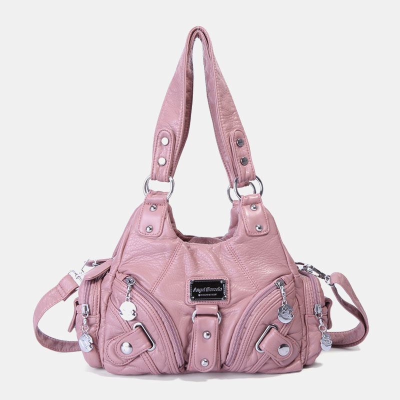 Angel Kiss Kvinder Pu Læder Vintage Multi-pocket Convertible Anti-theft Crossbody Taske Skuldertaske Håndtaske