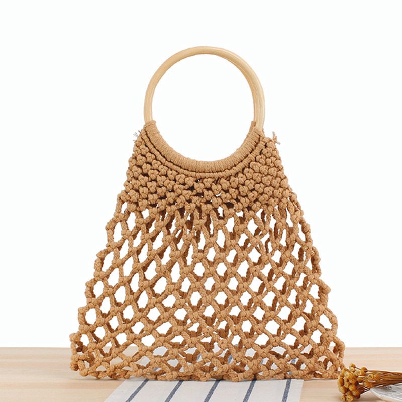 Casual Stoffer Net Beach Bag Solid Håndtaske Til Kvinder