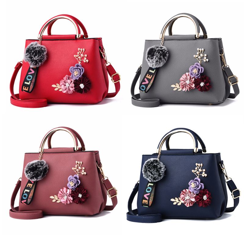 Damepunge Og Håndtaske Skuldertasker Dame Designer Top Handtag Satchel Tote Taske Med Bånd Og Blomsterdekoration