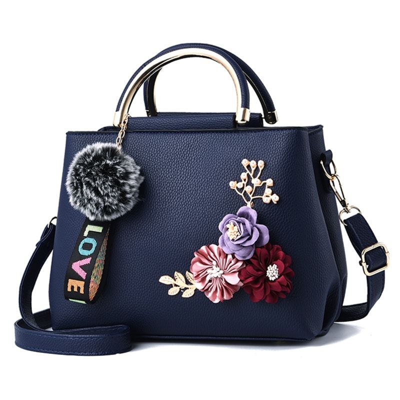 Damepunge Og Håndtaske Skuldertasker Dame Designer Top Handtag Satchel Tote Taske Med Bånd Og Blomsterdekoration