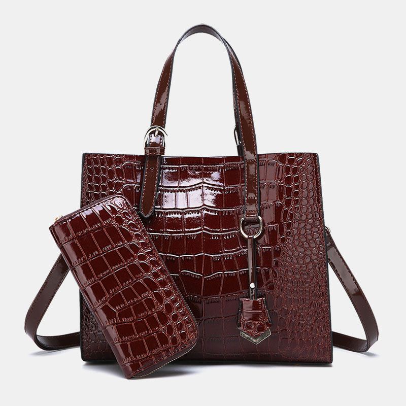 Kvinder 2 Stk Alligator Pu Multi-pocket Håndtaske Med Stor Kapacitet Crossbody Taske Tote