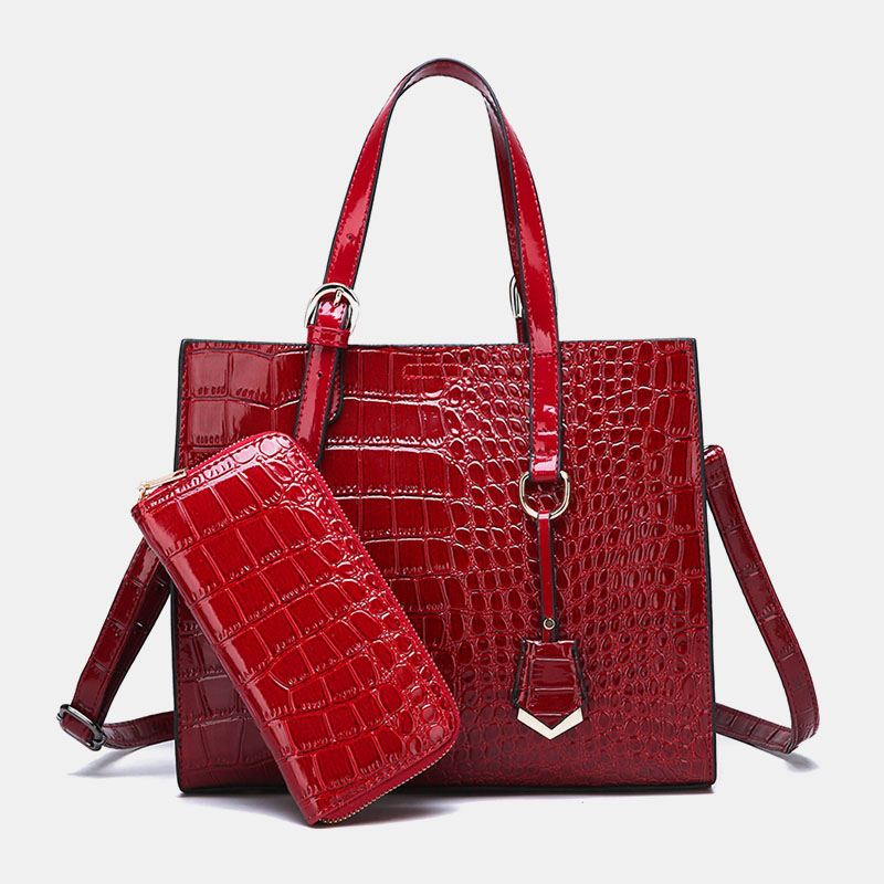 Kvinder 2 Stk Alligator Pu Multi-pocket Håndtaske Med Stor Kapacitet Crossbody Taske Tote