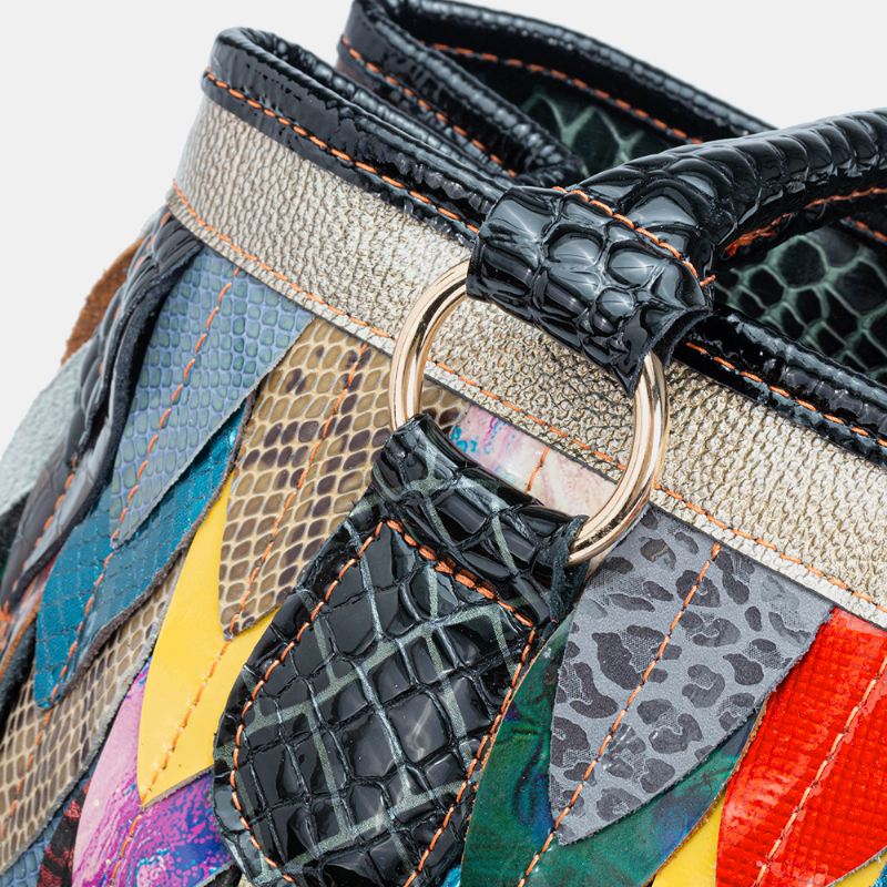 Kvinder Ægte Læder Patchwork Tote Crossbody Taske Håndtaske