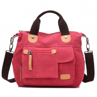 Kvinder Canvas Casual Stor Kapacitet Funktionel Multi Pocket Håndtaske Skuldertaske Crossbody Bag