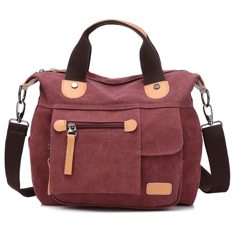 Kvinder Canvas Casual Stor Kapacitet Funktionel Multi Pocket Håndtaske Skuldertaske Crossbody Bag