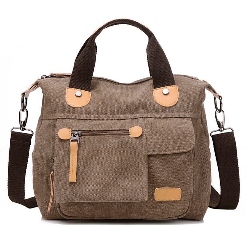 Kvinder Canvas Casual Stor Kapacitet Funktionel Multi Pocket Håndtaske Skuldertaske Crossbody Bag