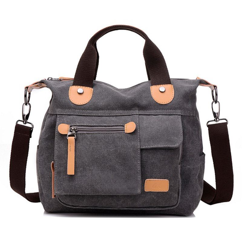 Kvinder Canvas Casual Stor Kapacitet Funktionel Multi Pocket Håndtaske Skuldertaske Crossbody Bag