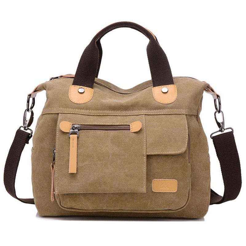 Kvinder Canvas Casual Stor Kapacitet Funktionel Multi Pocket Håndtaske Skuldertaske Crossbody Bag