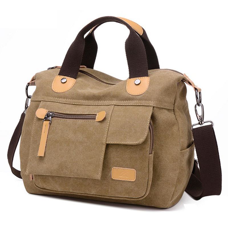 Kvinder Canvas Casual Stor Kapacitet Funktionel Multi Pocket Håndtaske Skuldertaske Crossbody Bag