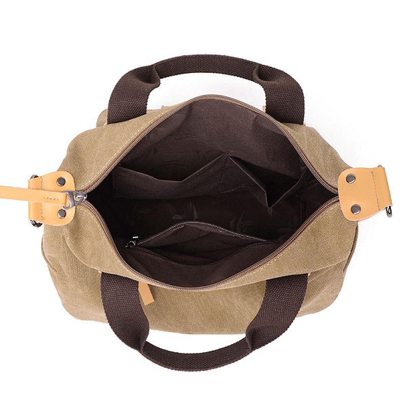 Kvinder Canvas Casual Stor Kapacitet Funktionel Multi Pocket Håndtaske Skuldertaske Crossbody Bag