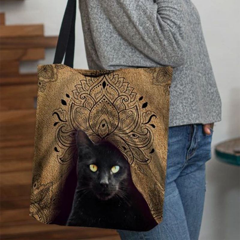 Kvinder Canvas Cute Black Kat Pattern Håndtaske Tote Skuldertaske